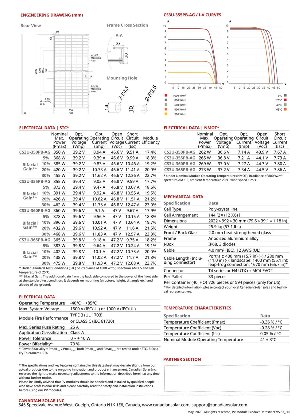full spec sheet for Canadian solar 350w panel