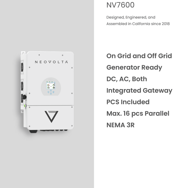 NeoVolta 7.6kW Hybrid Solar Inverter NV7600 – Grid - Tie & Off - Grid, 120/240V, Whole Home Backup string Clear Energy Partners