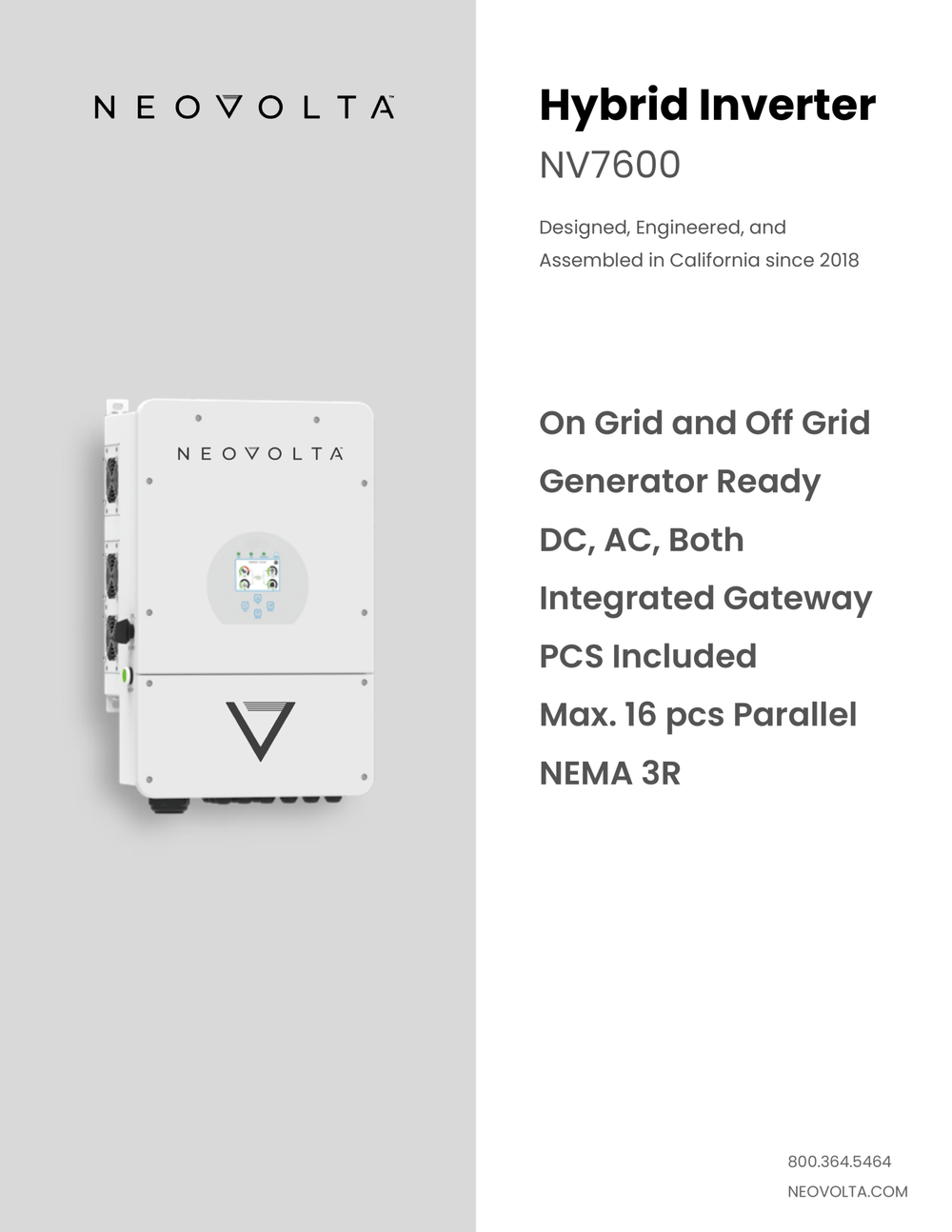 NeoVolta 7.6kW Hybrid Solar Inverter NV7600 – Grid - Tie & Off - Grid, 120/240V, Whole Home Backup string Clear Energy Partners