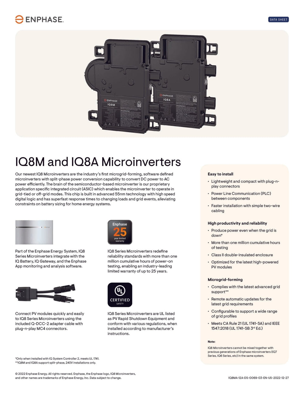 microinverter for sale - Enphase IQ8A - data sheet - microinverter system - Clear Energy Partners